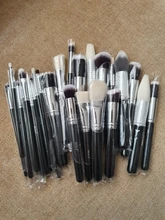 Conjunto de negras brochas maquillaje BEILI, brochas profesionales de pelo Natural de cabra, brochas para base de maquillaje en polvo, brochas para mezclar ojos y maquillaje