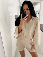 Msfancy-Conjunto de dos piezas de verano para Mujer, conjunto de pantalones cortos de 2021 algodón, camisa holgada Vintage Bohemia, pantalones cortos de cintura alta