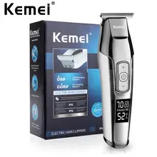 Kemei Парикмахерская клипер профессиональный триммер для волос ЖК-дисплей T лезвие триммер для волос для мужчин резак для поделок электрическая машинка для стрижки волос