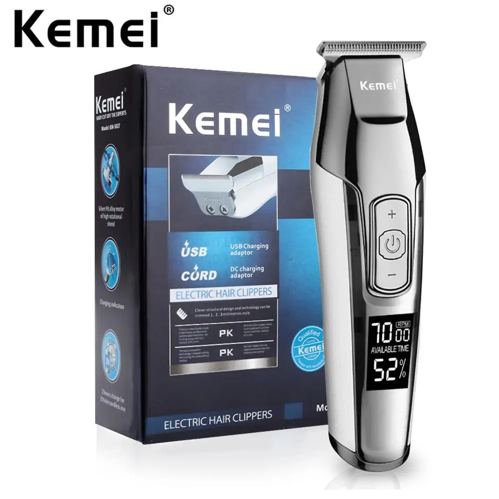 

Kemei Barber Clipper Professional Hair Trimmer LCD Display T Blade Hair Trimmer for Men DIY Cutter Electric Hair Cutting Machine