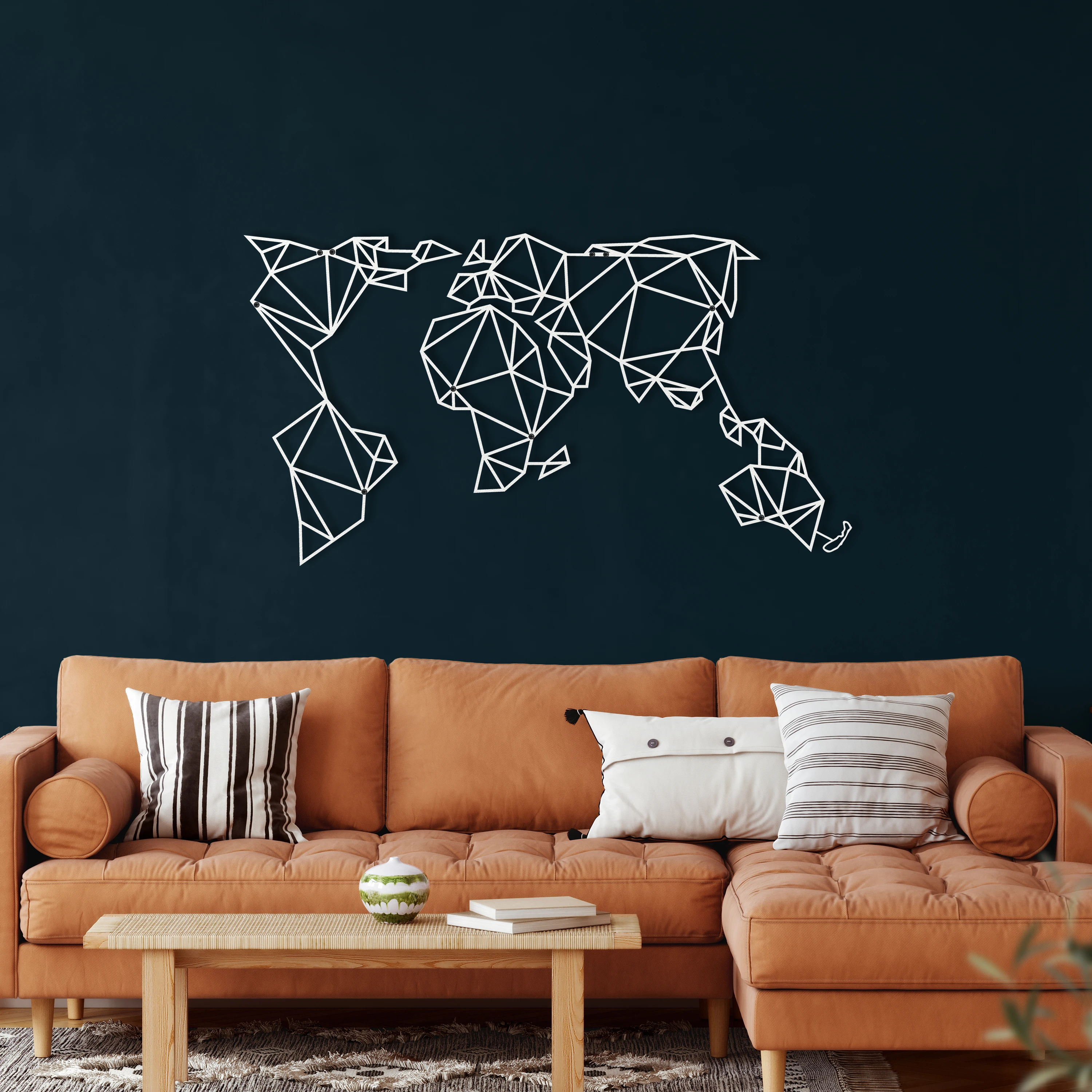Geometric World Map Metal Wall Decor Home Office Living Room Bedroom Decoration 