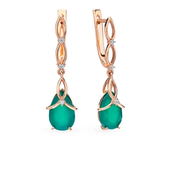 

Gold earrings with cubic zirconia and agate sunlight sample 585