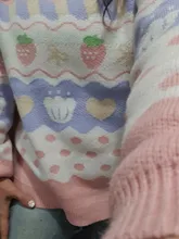 Suéter de punto Kawaii japonés para mujer, jersey de manga larga con estampado de fresa, Top de punto Rosa Vintage para Otoño e Invierno