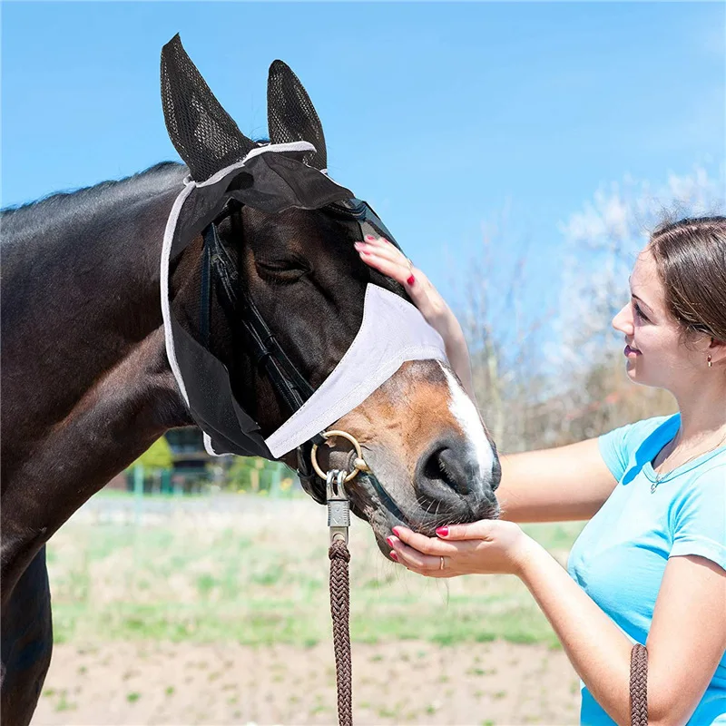 Horse Fly Mask Anti-UV Supplies Ergonomics Pet Summer Eye Shield Anti Mosquito Ear Insects Half Face Mesh Fly Protective Cover