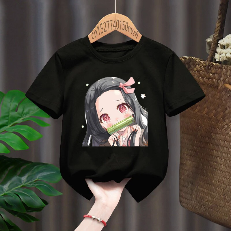 T-shirt imprimé Nezuko Kamado Kimetsu no Yaiba pour enfants, Économie pour enfants, Vêtements Kawaii Harajuku, Noir, Rouge, Bébé, Garçon, Fille, Y-Gift, DstressSunshine