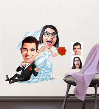 

Personalized Maried Caricature Of Wall Sticker (50x70cm) 2 Customized Designs Marriage Sweetheart Home Office Business Place Funny