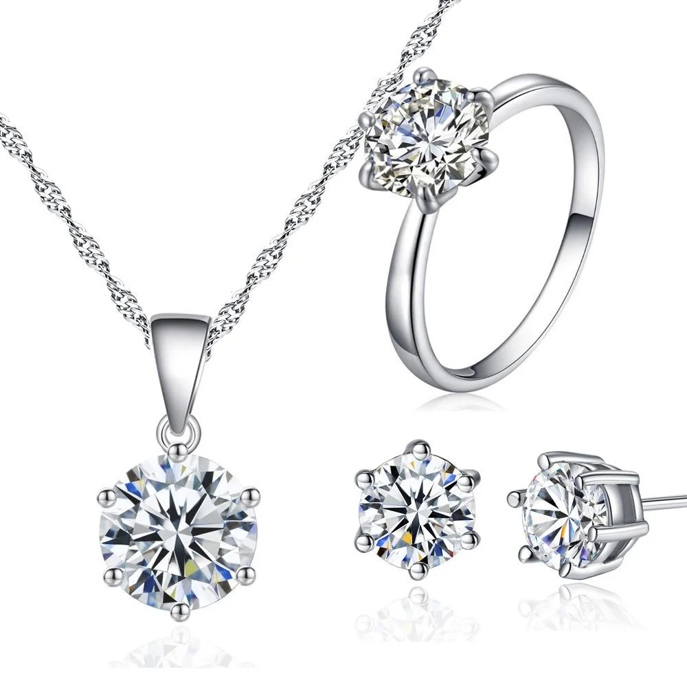 EPI ожерелье с шестью лапами, 1 карат, циркония, роскошное Женское Обручальное ожерелье, серьги, кольцо, свадебные ювелирные наборы - Окраска металла: 3 sets