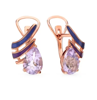 

Gold earrings with amethyst and enamel sunlight