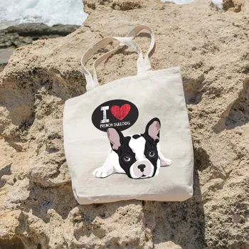 

Angemiel Bag Heart Cute French Bulldog Picture Shopping Beach Tote Bag