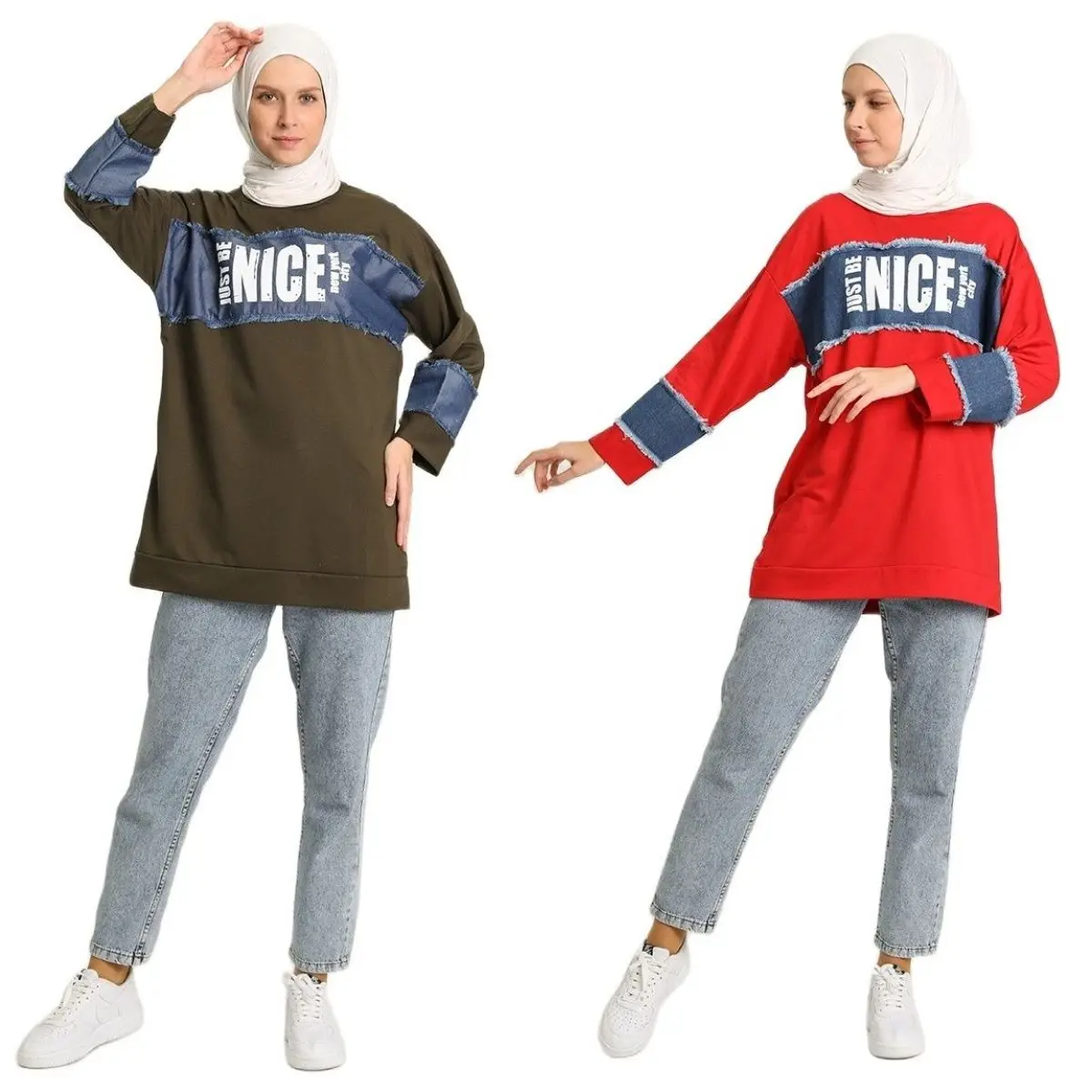 Denim Pieced Seasonal Sweatshirt Printed Tunic Cotton Fabric Printed Unlined Long Sleeve Women Muslim Fashion Hijab Clothing gours fall and winter women real leather gloves beige genuine goatskin fur gloves unlined fashion soft warm mittens new gsl025