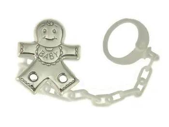 

Baby-shaped bilaminate silver pacifier clip