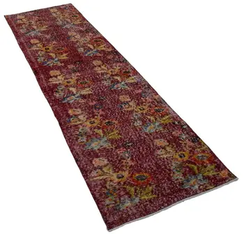 

77x274 Cm Red Handmade Overdyed Runner Rug-2x9 Ft