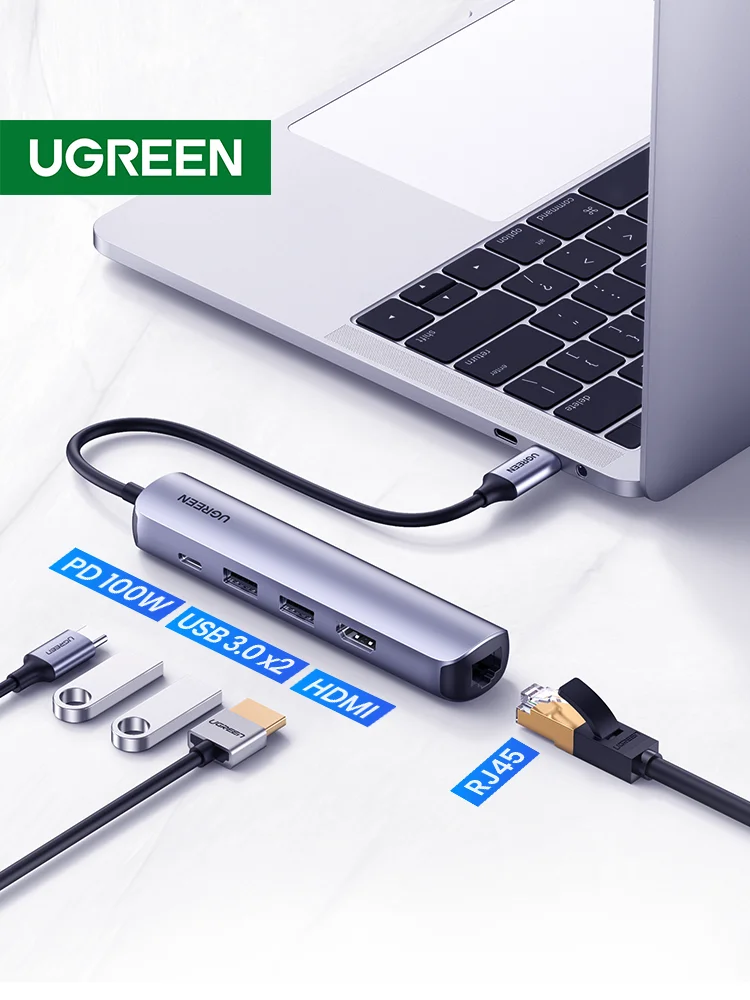 UGREEN USB C Hub Mini Size USB Type C 3.1 to 4K HDMI RJ45 PD USB 3.0 OTG Adapter USB