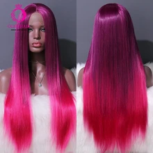 OLEY Glueless два тона синтетический парик на кружеве средняя часть Длинные прямые Косплей Ombre красный парик термостойкие парики для женщин