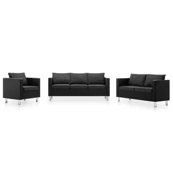 

Leatherette sofa Set 3 PCs black and dark gray sofa