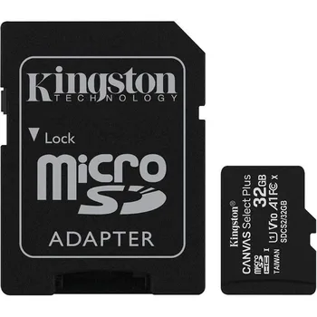 

Microsd card hc 32gb + adapter kingston canvas select plus-class 10 - 100 mb/s