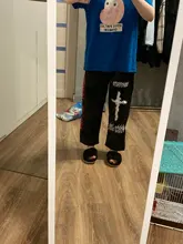 QWEEK-pantalones de pierna ancha estilo Punk Hippie para mujer, ropa de calle Harajuku gótico, estilo de calle de Anime, estampado gótico negro, Hip Hop