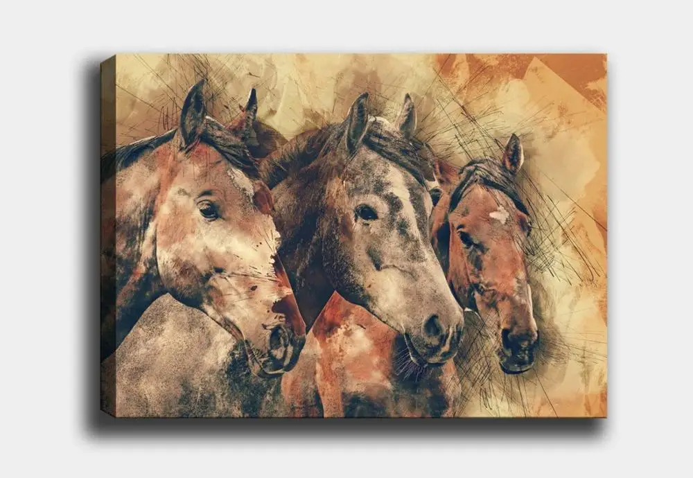 

Watercolor Draw Brown Horses Canvas Print Painting Pictures Posters And Prints For Living Room Home Decoration Wall Art No Frame