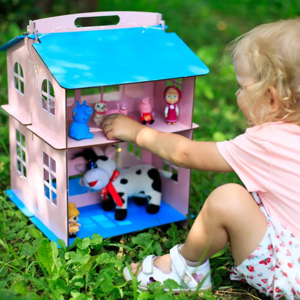 Tanie Lalki dom zabawki dom nowy rok prezenty Diy dom dla lalek miniaturowe drewniane budynku urodziny akcesoria dla lalek części blokowej ze sklejki DFM 2