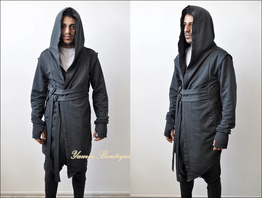 

Assassin's Creed Hooded Cardigan Kimono Cyber Goth Jacket,Long Asymmetrical Punk Rock Star Wars Cosplay Urban Coat Steampunk Fut