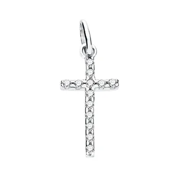 

Cross Pendant 18k white gold smooth 18mm. Zircons woman