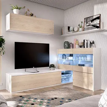 

Furniture Lounge Corner TV 201x130 cms. White luster and fronts lifelike with LED lights model OLOT-2