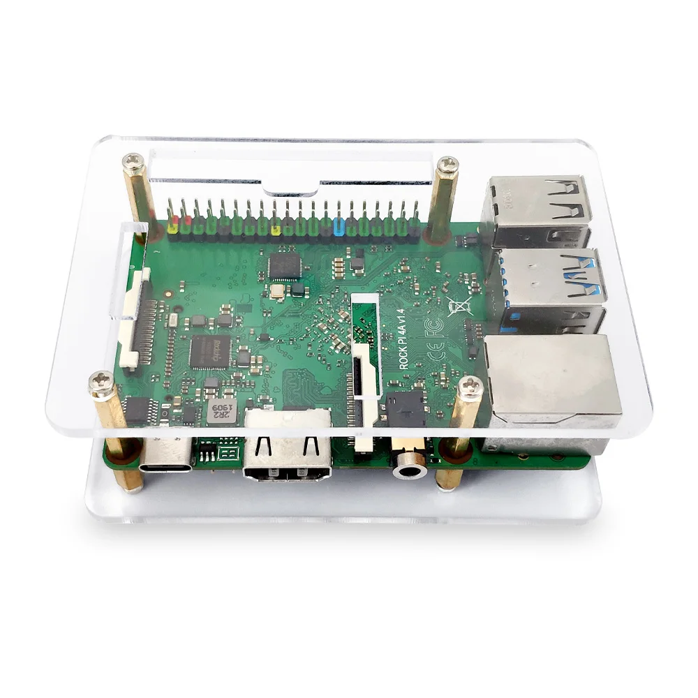 Акриловый чехол(вкл. Радиатор процессора) для ROCK PI 4/rock pi 4A/rock pi 4B