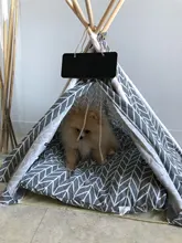 Pet Teepee Dog & Cat Bed White Canvas Dog Cute House-Portable Washable Dog Tents 