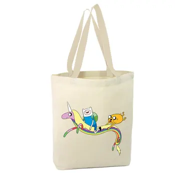 

Angemiel Bag Adventure Time Finn Jack and Rainbow Horse Shopping Beach Tote Bag