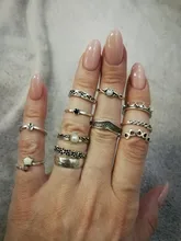 Doocna antiguo estrella plateada anillo de cristal flor anillo Punk tallada nudillo Anillos, Anillos para las mujeres 11 unids/set 4622