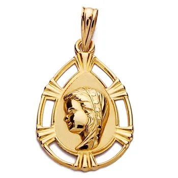 

Medal 18k gold pendant 23mm. Virgin Girl teardrop edge detail lines openwork edge-RECORDING INCLUDED IN THE PRICE
