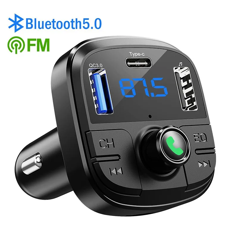 Transmisor FM Universal para coche con Bluetooth 5,0, reproductor MP3, cargador QC3.0, USB doble, modulador manos libres