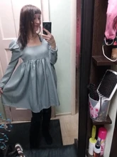 Plaid Dress Puff-Sleeve Square Collar Bclout Black White Sexy Vintage Autumn Casual Woman