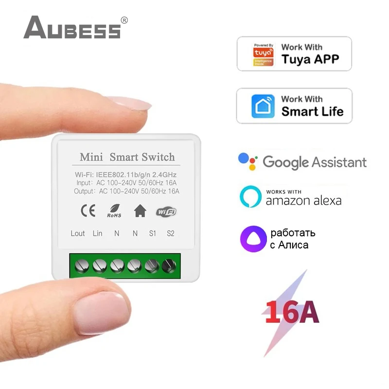 Tuya 16A MINI Wifi Switch DIY 2-way Remote Control Timer Relay Automation For Smart Life Work With Alexa Google Home Alice | Электроника
