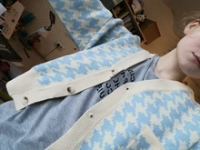 HEYounGIRL pata de gallo a cuadros estampado Cardigan mujeres otoño cuello V Vintage Top corto de punto suéter Casual suelto de punto de invierno