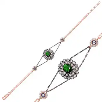 

Merve Silver Green Cubic Zirconia Authentic Womens Bracelet