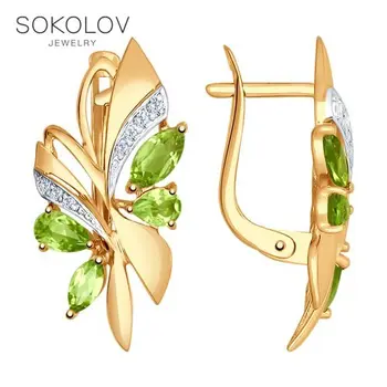 

Drop Earrings with stones SOKOLOV gold chrysolite and cubic zirkonia fashion jewelry 585 women's male, long earrings