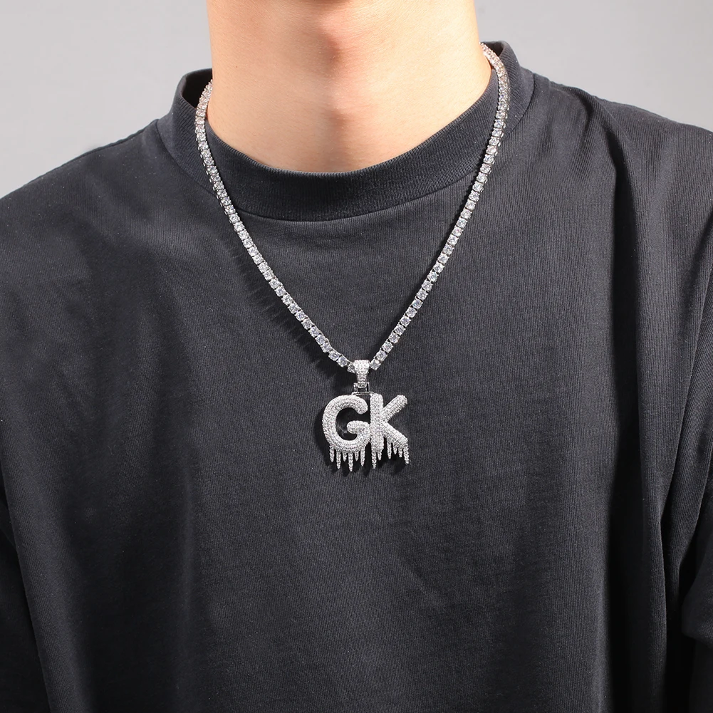 THE BLING KING Custom Name Drip Solid Bubble Letters Pendant Necklaces For Men Women Gold Color Cubic Zircon Hip Hop Jewelry