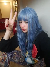 Wigs Bangs Afro Synthetic-Hair Cosplay Water-Wave Daily Party Black GEMMA White Blue