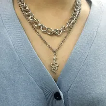 Collar con colgante de serpiente de Color dorado Vintage Punk para mujer, cadena gruesa multicapa de Hip Hop, collar con retrato de moneda, joyería