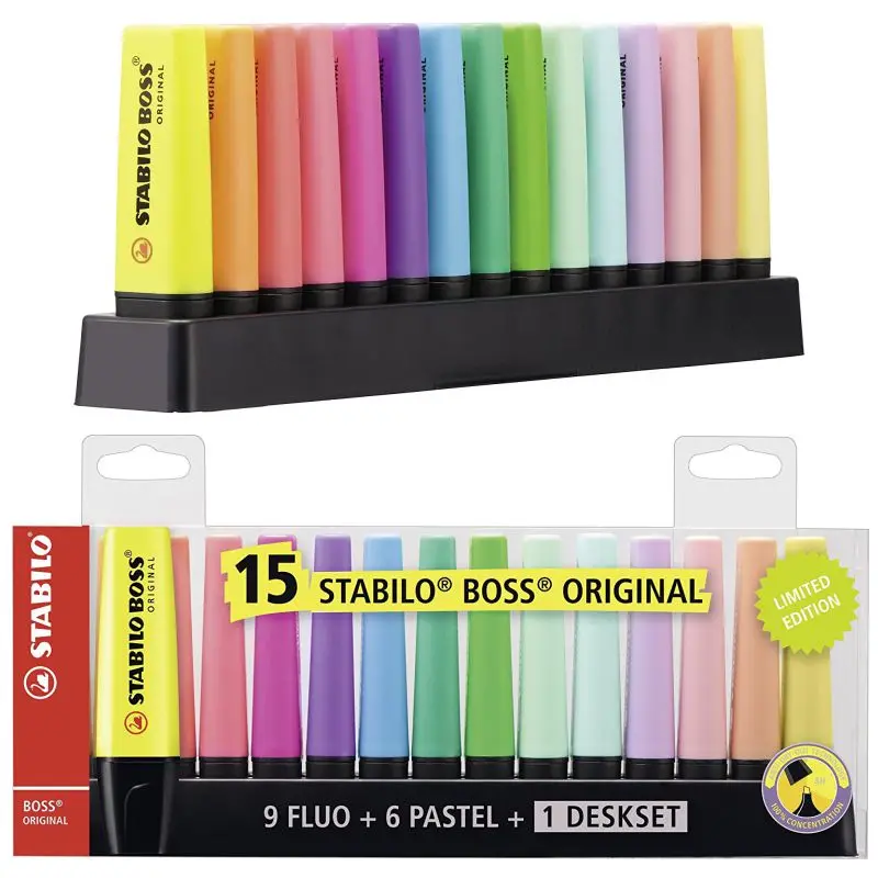 STABILO BOS pack of 15 original highlight pens Pastel colors lettering kawai fluorescent stabilo pen