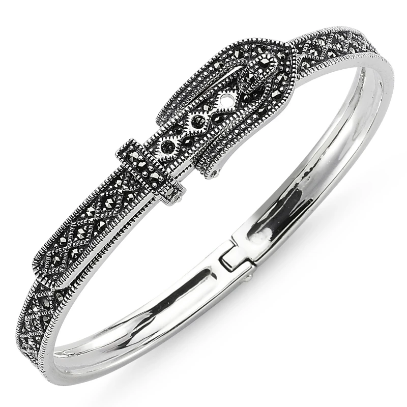 

Silver 925 Sterling Marcasite Stone Belt Buckle Bracelet