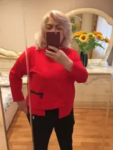 Big-Size T-Shirt Irregular Long-Sleeve Red EAM Fashion Women Spring Round-Neck 