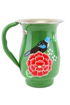 

Stainless Steel Enamel hand painting jug with colorful bird pattern different colors Home gift