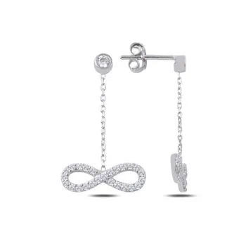 

Angemiel 925 Silver Zircon Stone Dangle Infinity Earrings-Rhodium Plated