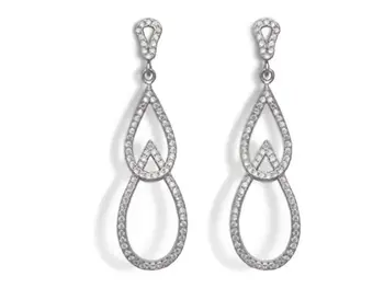 

Silver long earrings for women with zircons oval openwork