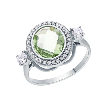 

Silver ring with cubic zirconia and празиолитами sunlight sample 925