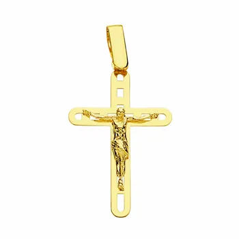 

Cross crucifix 18k gold flat Christ smooth 26mm. Openwork square shapes rounded unisex