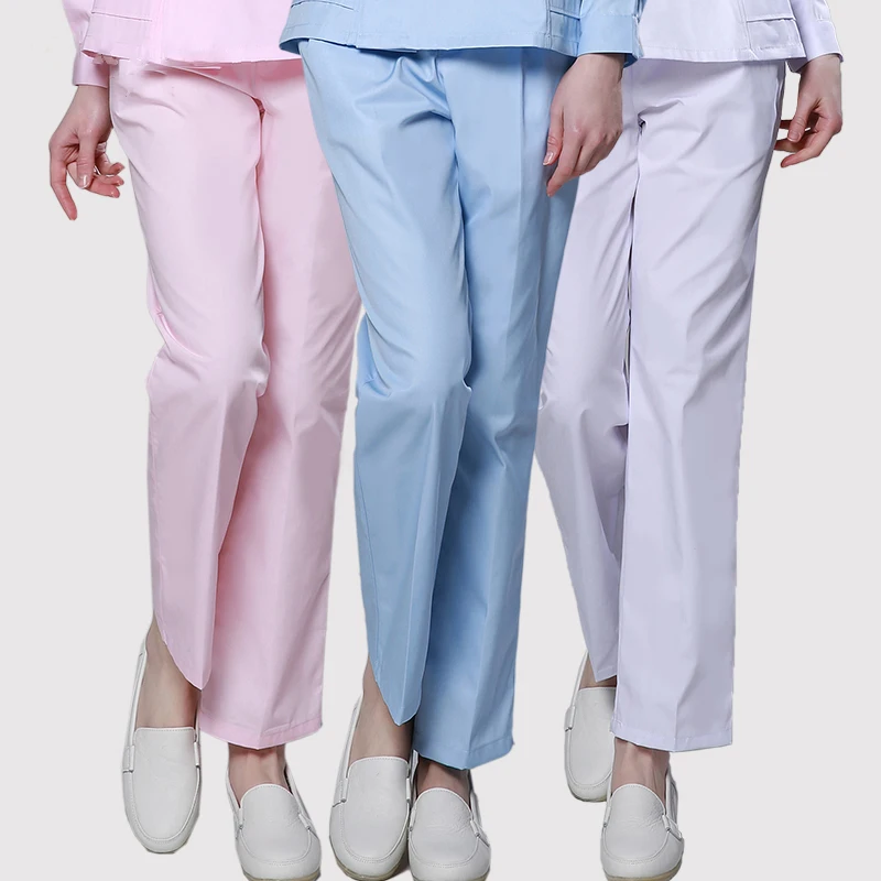 

Hospital Scrubs Pant Medical Work Pants Nurse Men Women's Bottoms White Workwear Elastic Waist Cargo Straight Leg Pant
