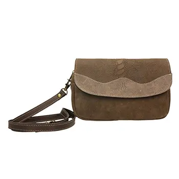 

1ª quality leather shoulder bag engraved iguana effect, with flap and zipper closure, 23x15x7 cm. Brown